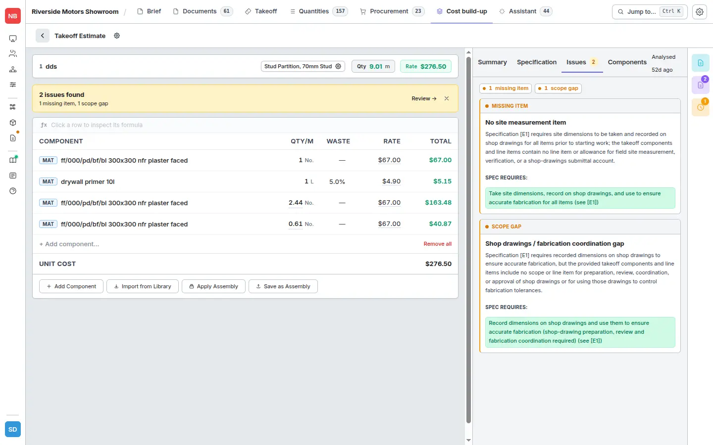 Issues tab with several issue cards showing severity, impact, and requires-query flags