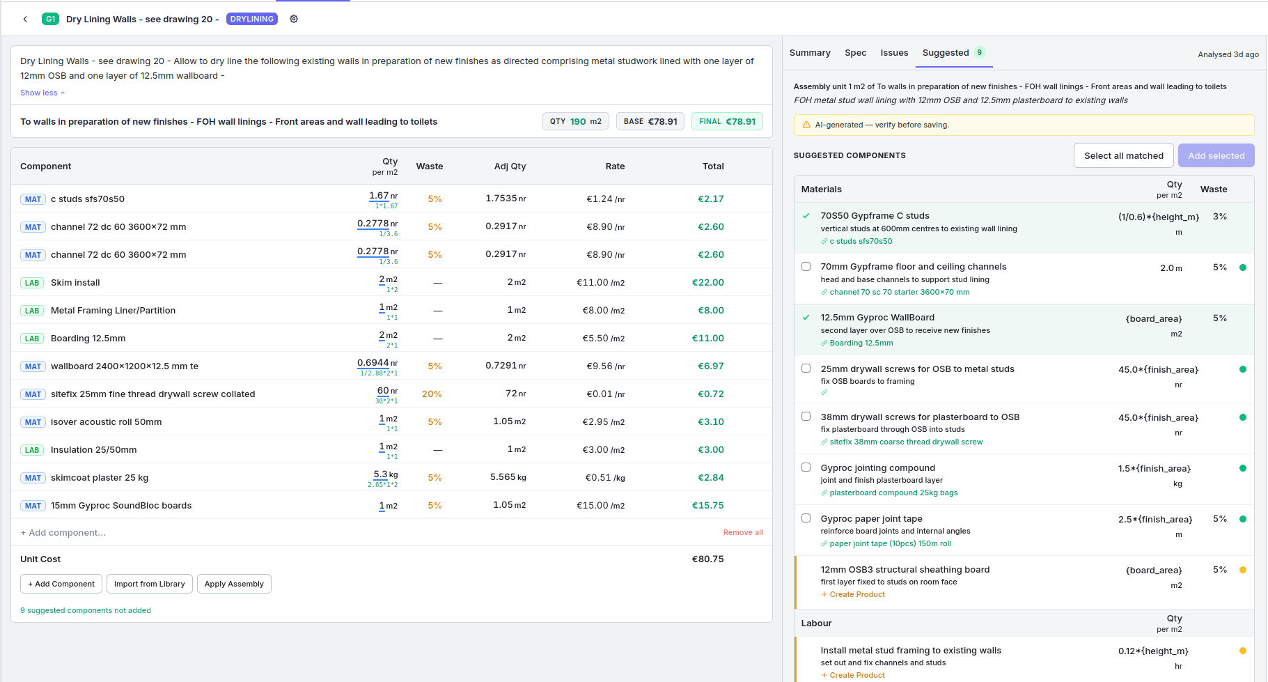 Blueprint Crusher — Rate build-up with AI-suggested components