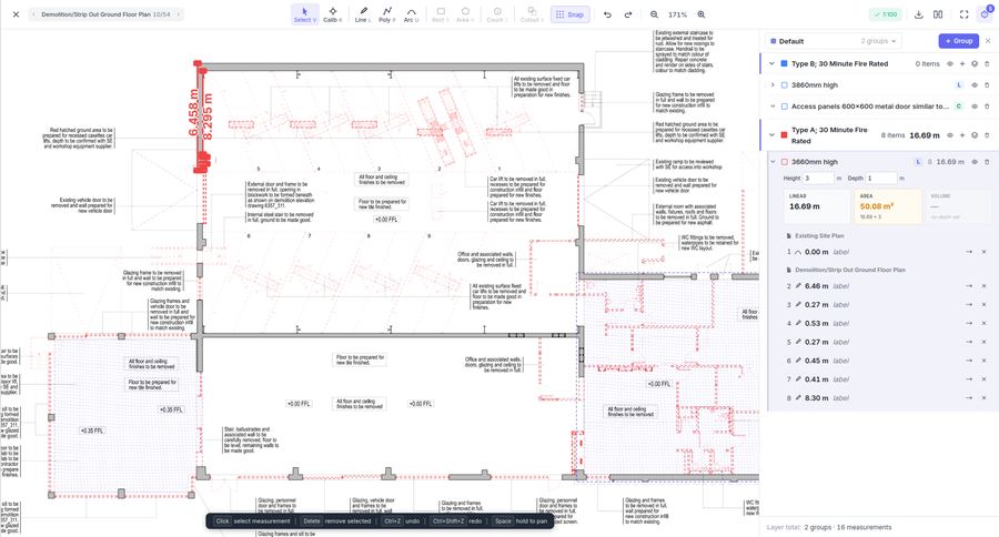 Takeoff measurement view